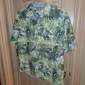 Mens Sz L Tommy Bahama Tropical Hawaiian Shirt Green Palm Leaves